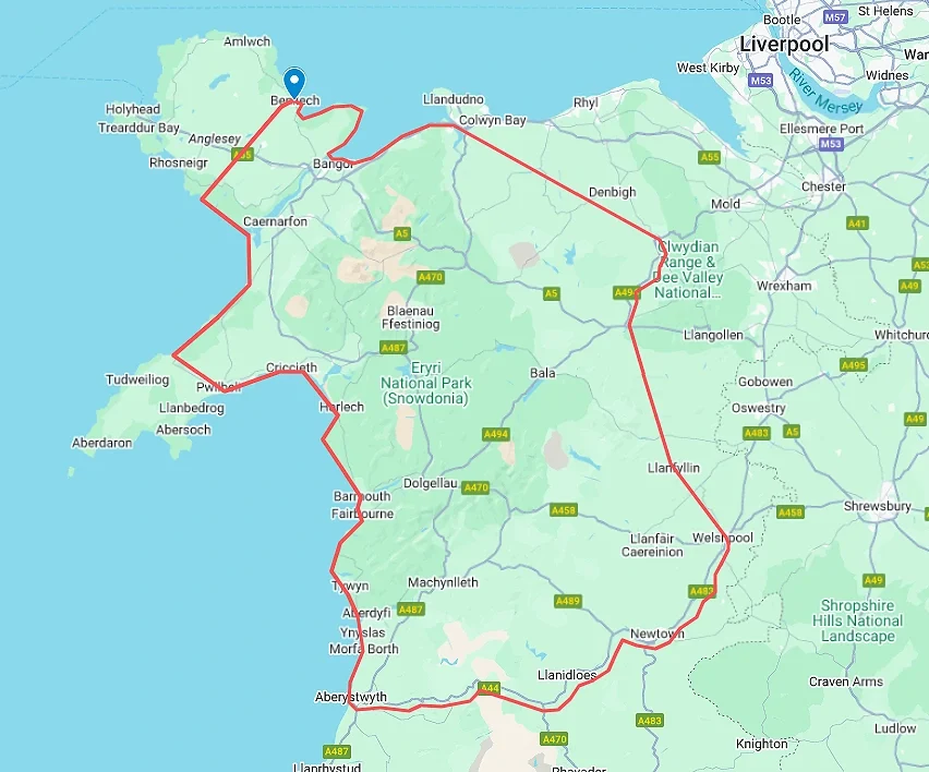 Mobile Cat Grooming Covearge map of Mid and North Wales